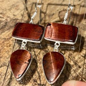 Red Tigers Eye Earrings 2”